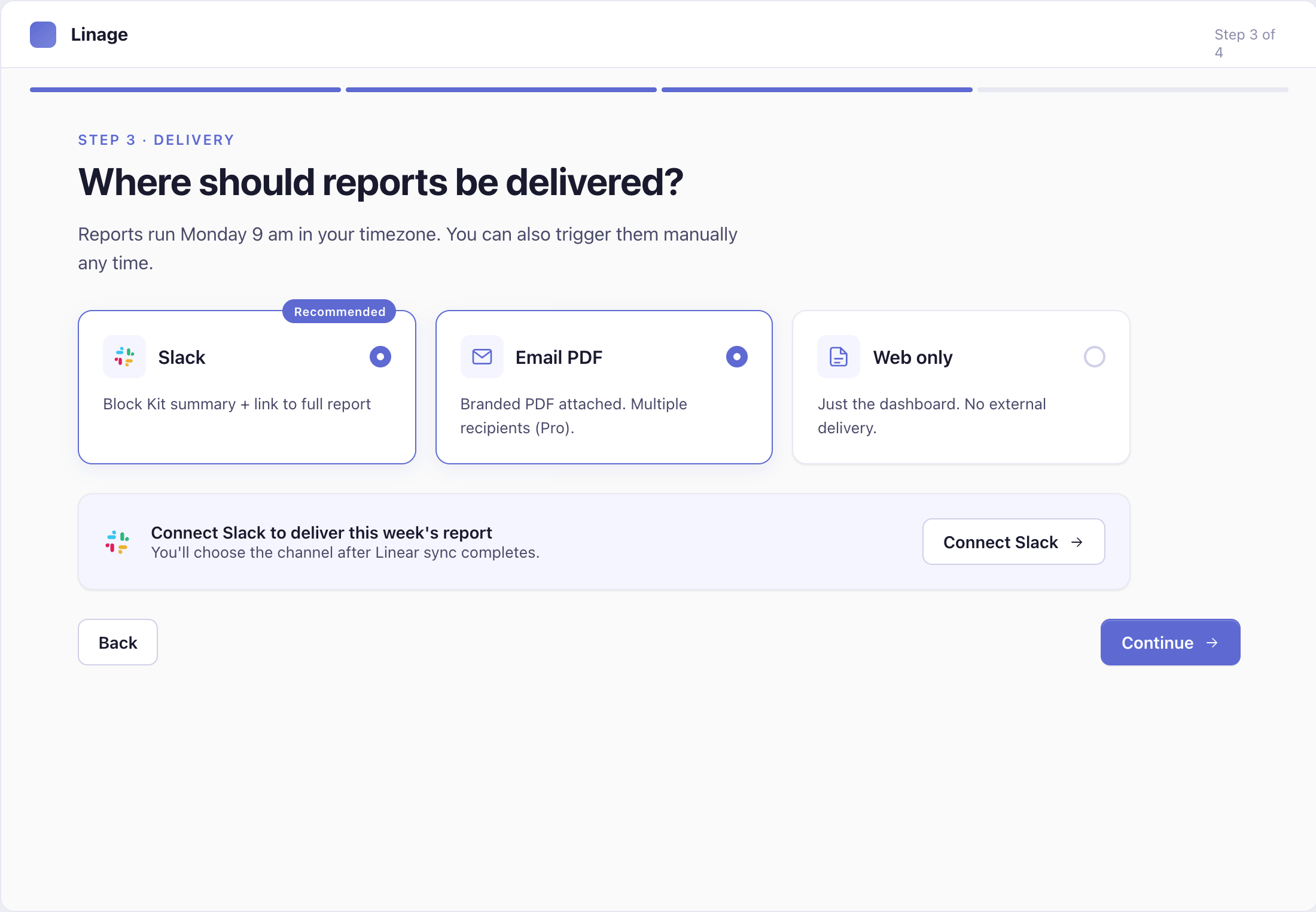 report options in Linage