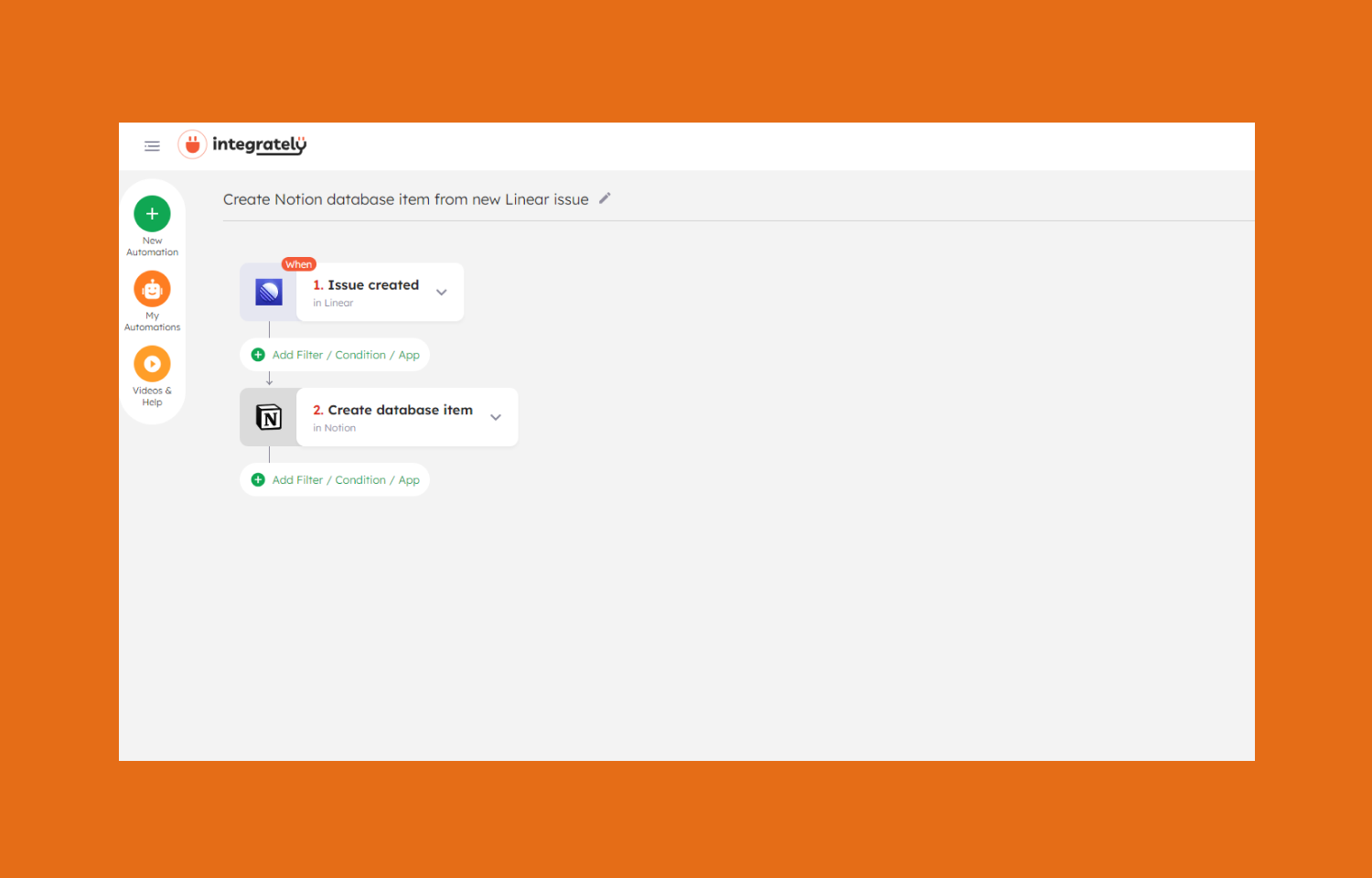 Integrately Route5 automation to create a new database in Notion