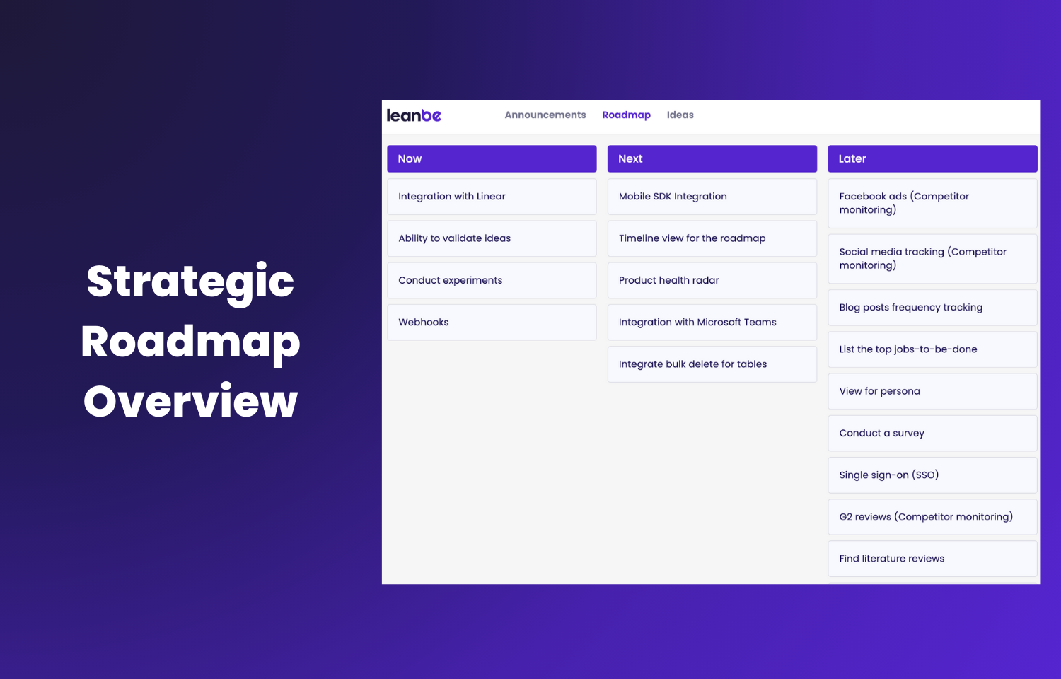 Leanbe commitment timelines page