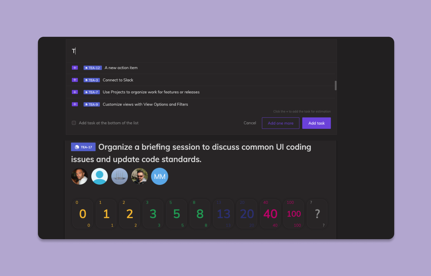 Team O'clock interface showing list of Route5 issues