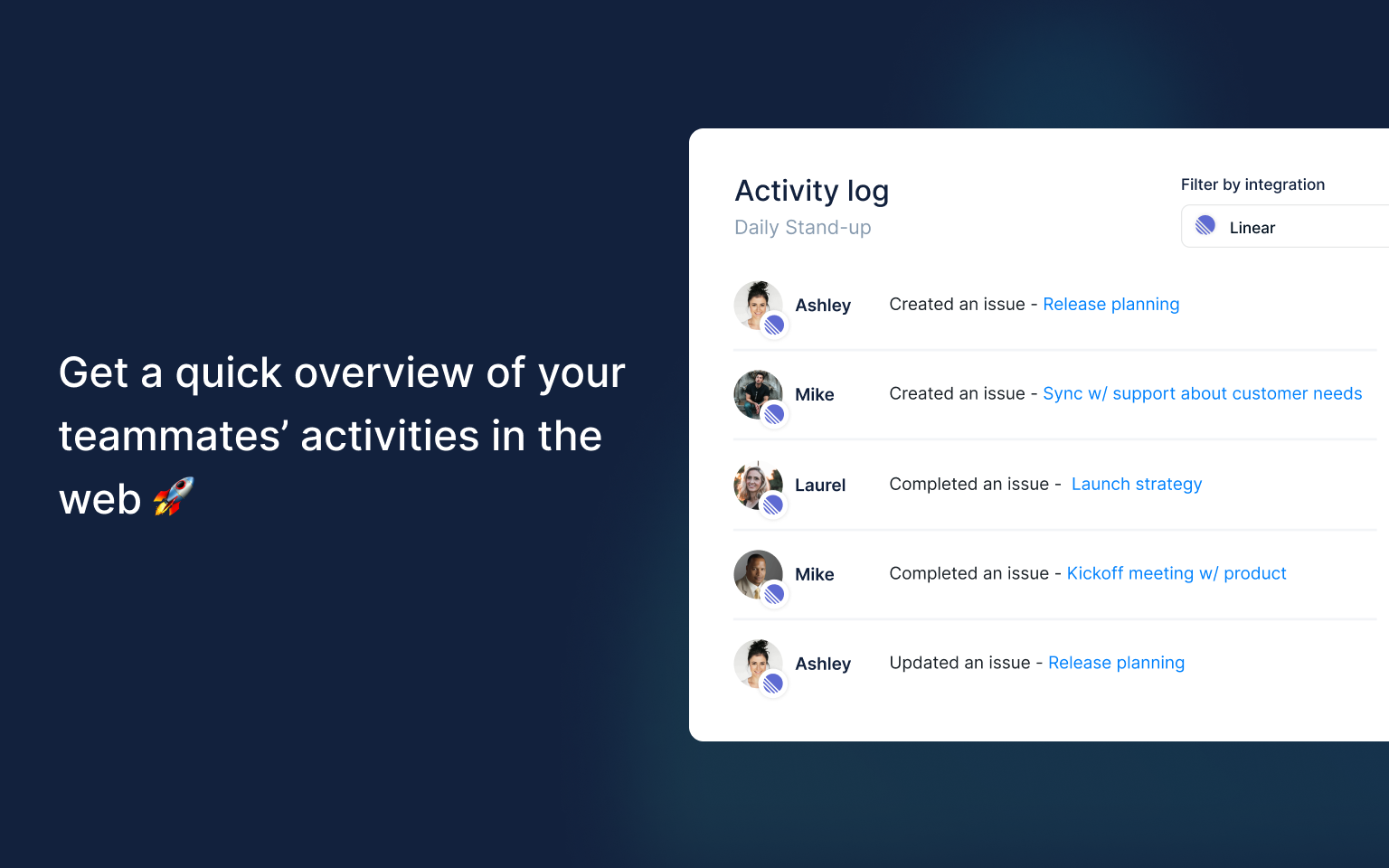 DailyBot showing activity log of Route5 issues