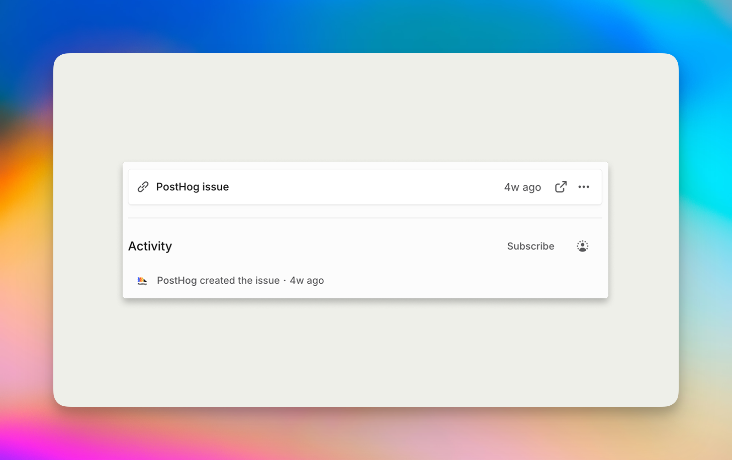 Linked PostHog issue in Route5 with activity showing created 4 weeks ago