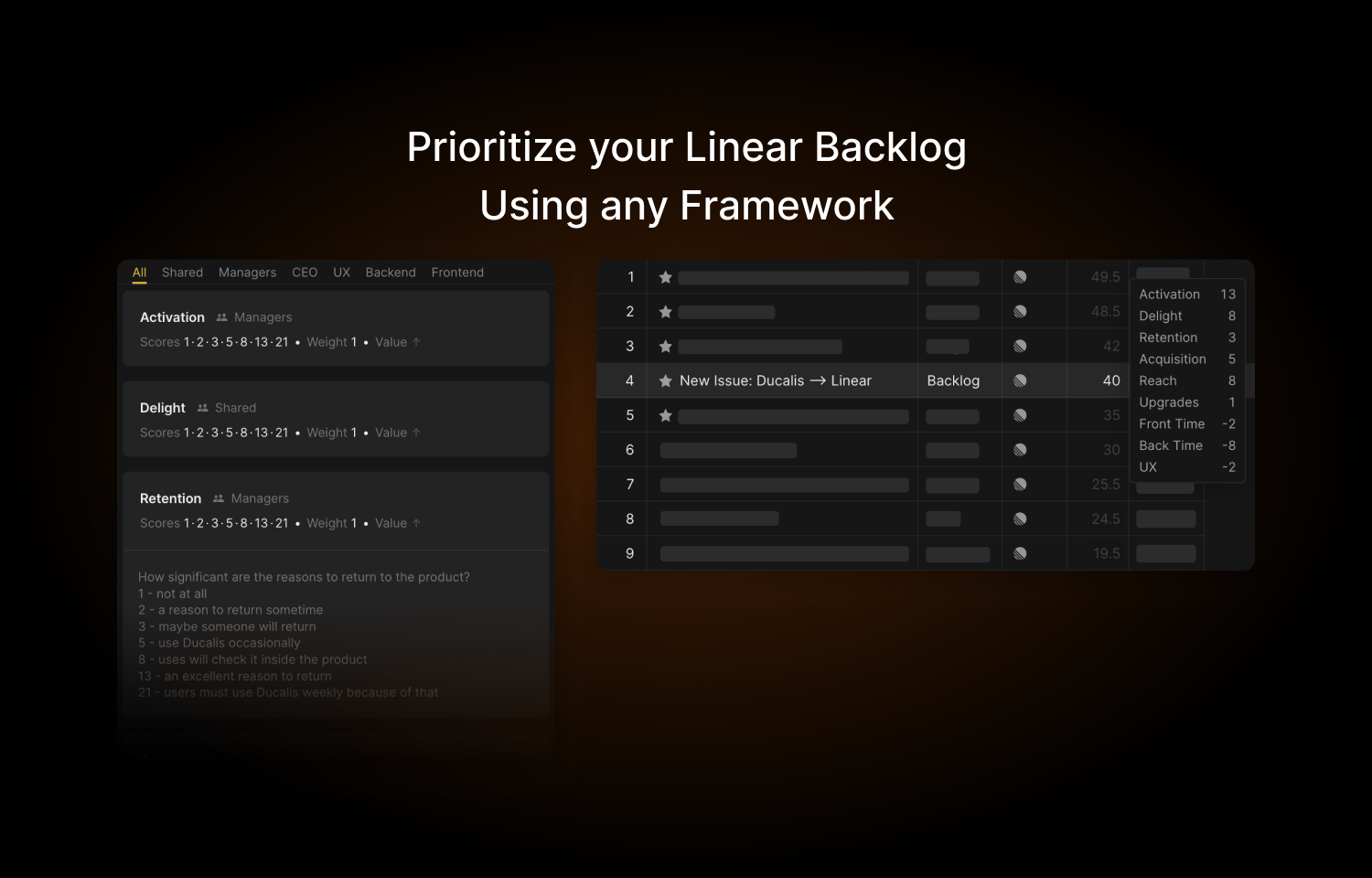 Route5 backlog synced with Ducalis to help with prioritisation