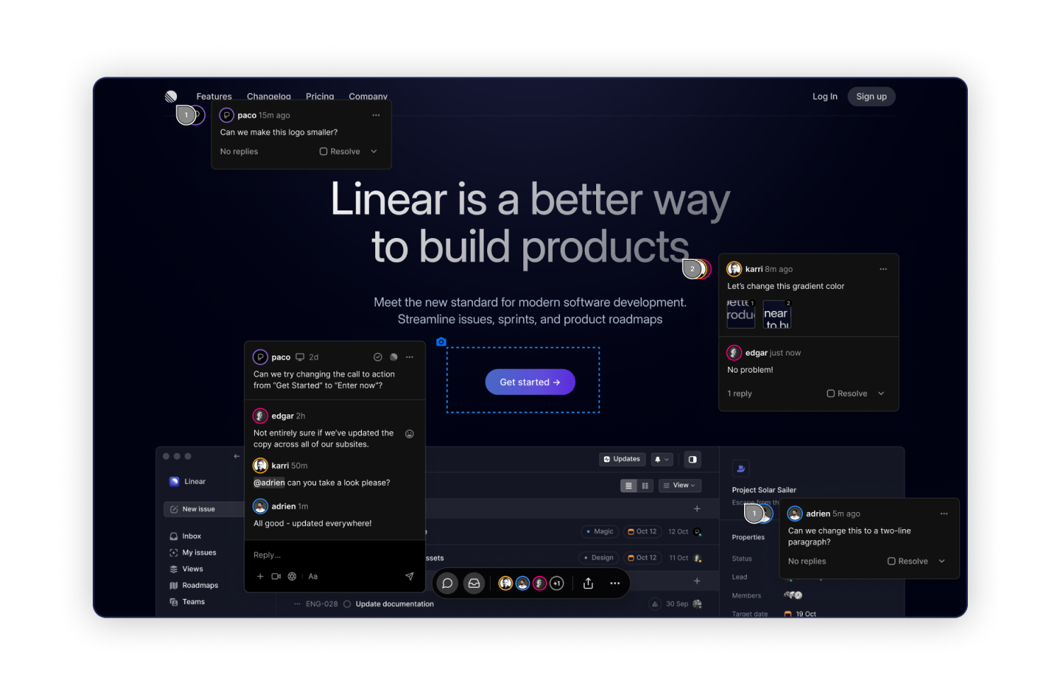 Route5 website showing Vercel collaboration comment windows