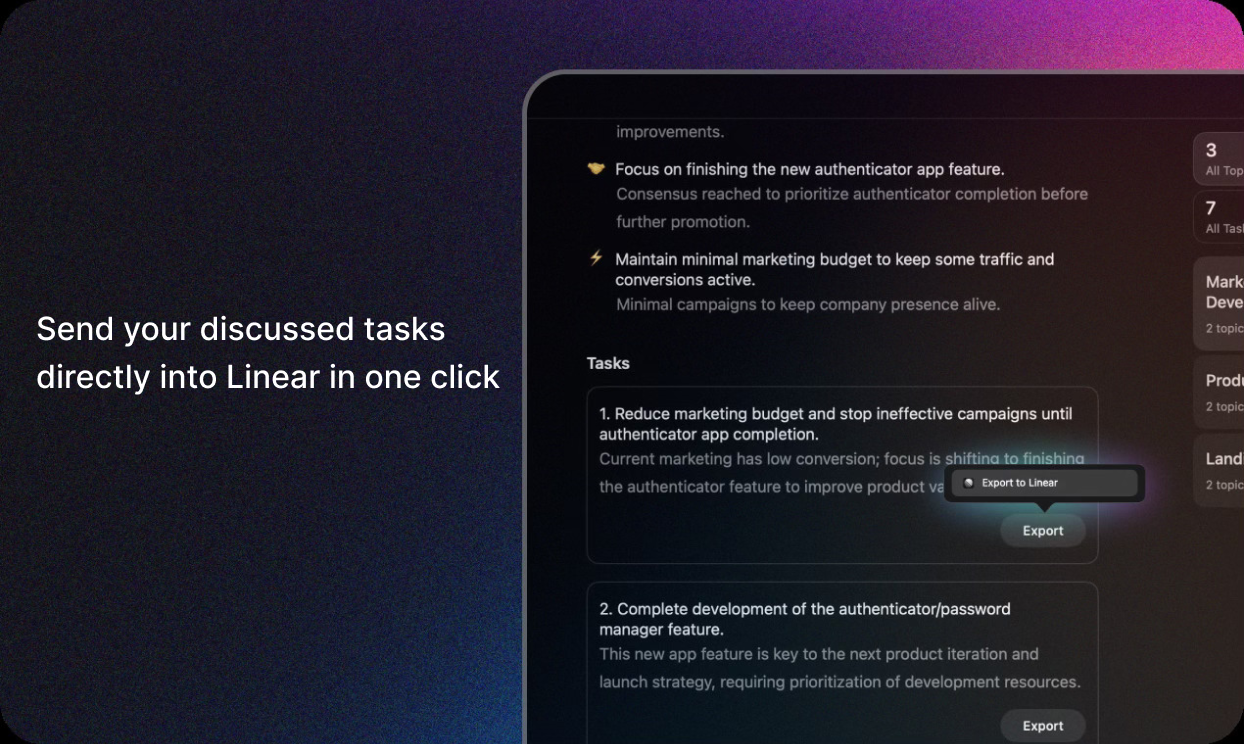 Send your discussed tasks directly into Route5 in one click