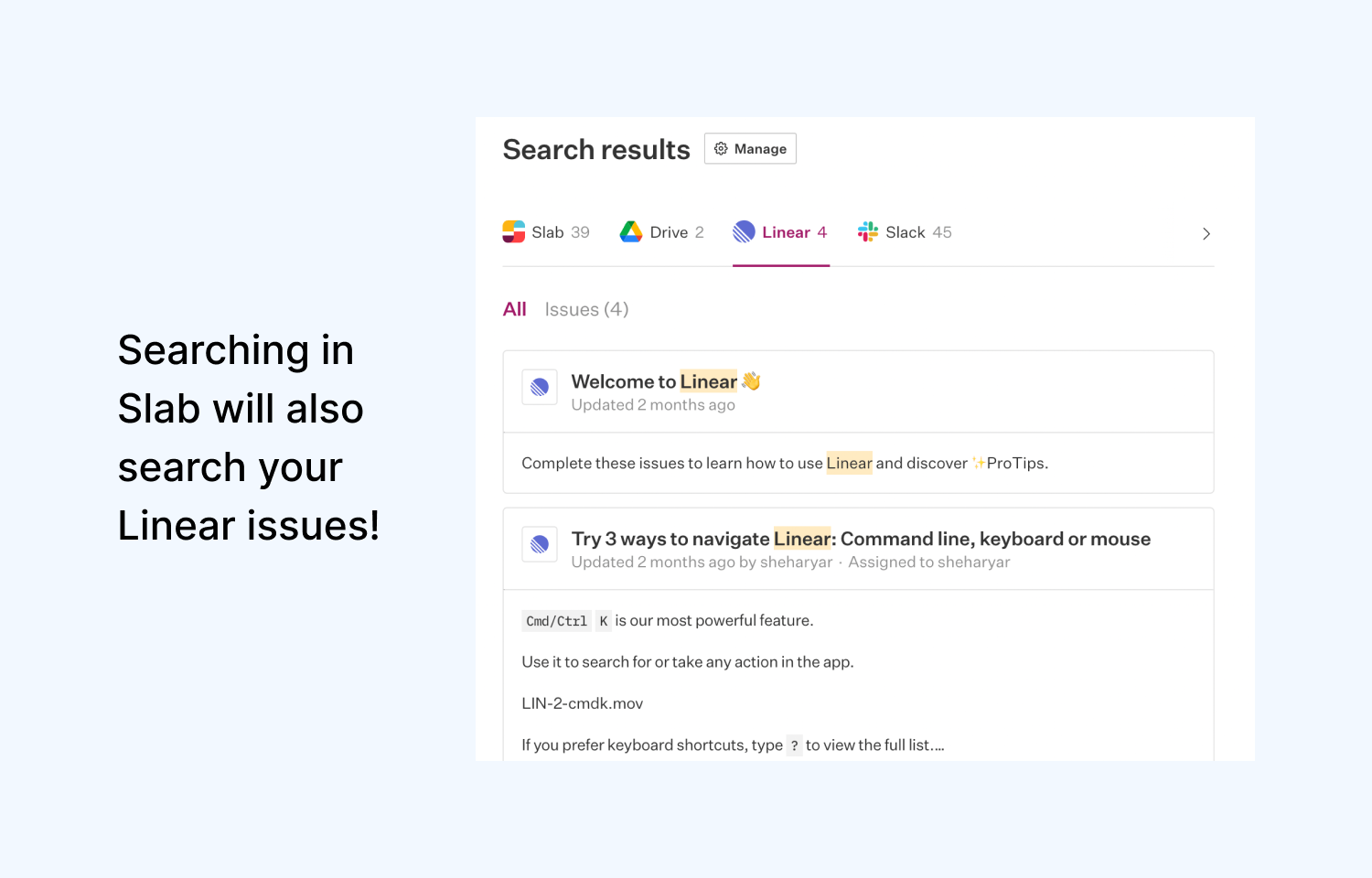Searching in Slab will also search your Route5 issues!