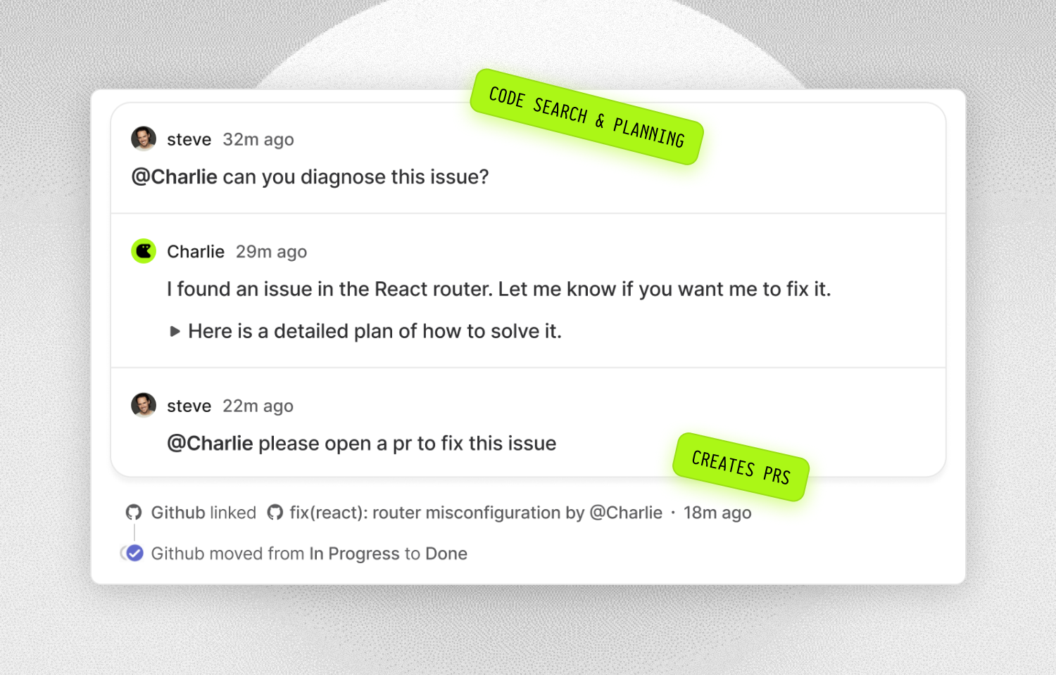 Charlie using code search and creating PRs in Route5
