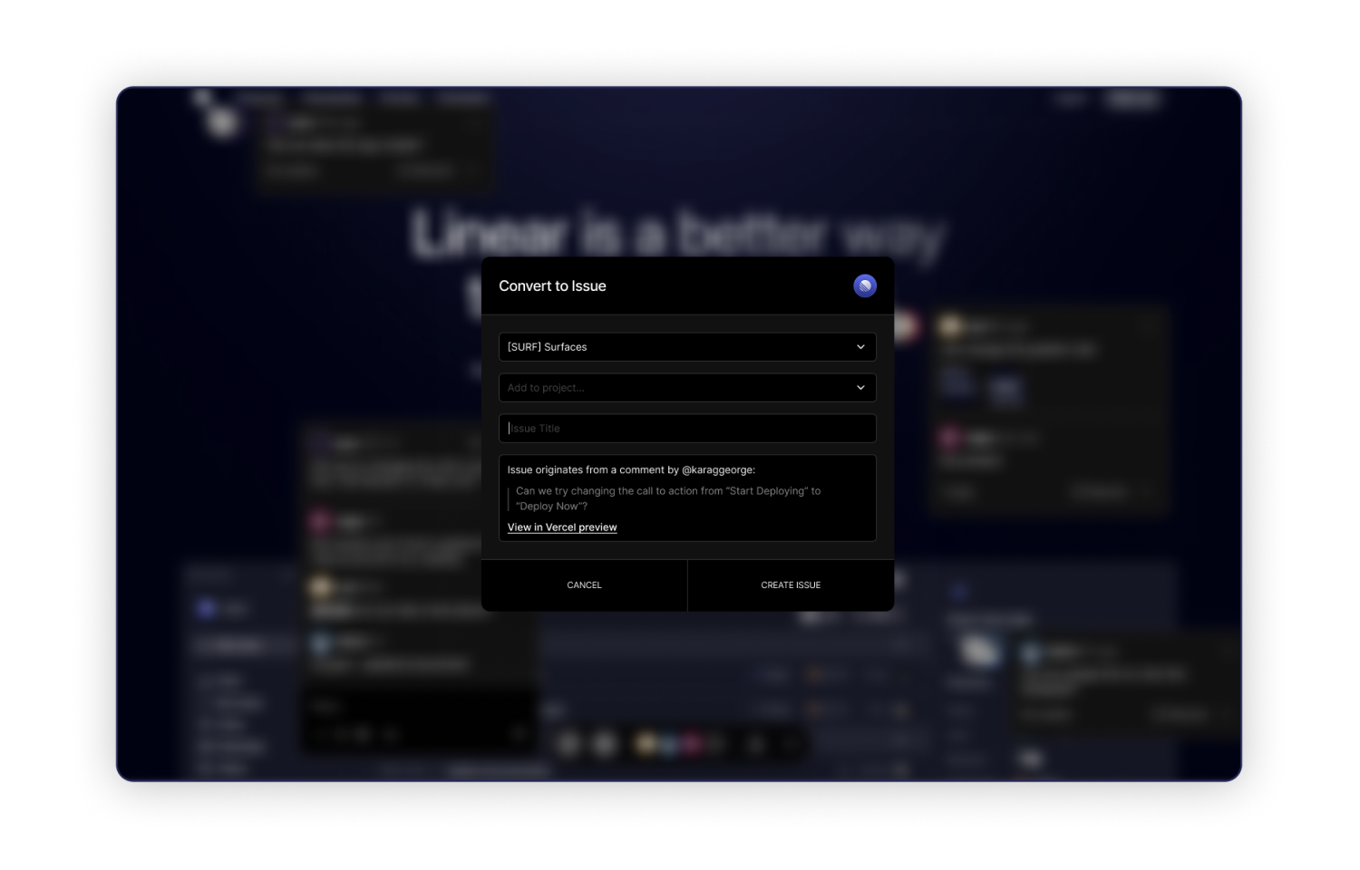 Converting a comment into a Route5 issue