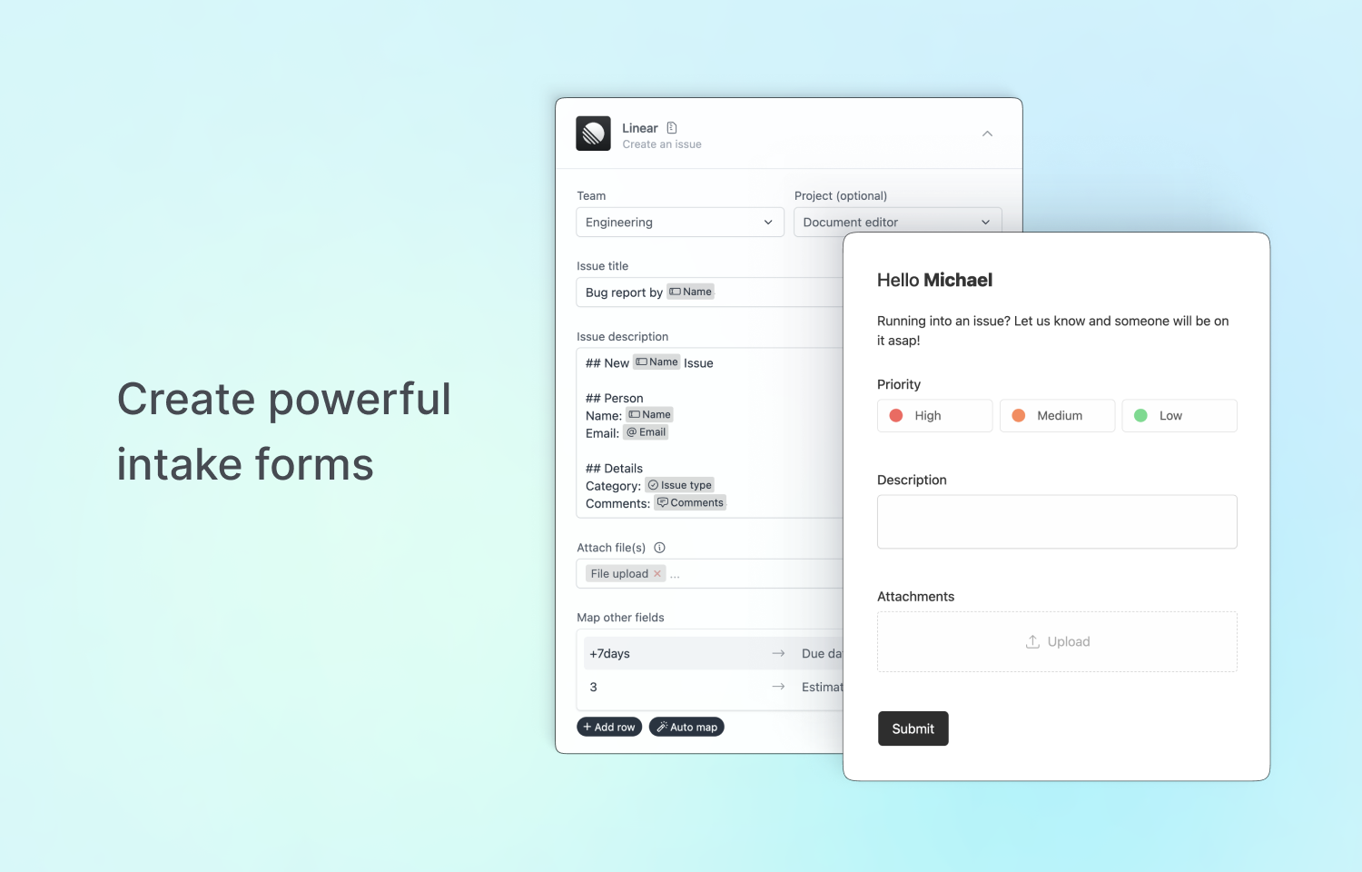 Formcrafts and Route5 interface for creating issues