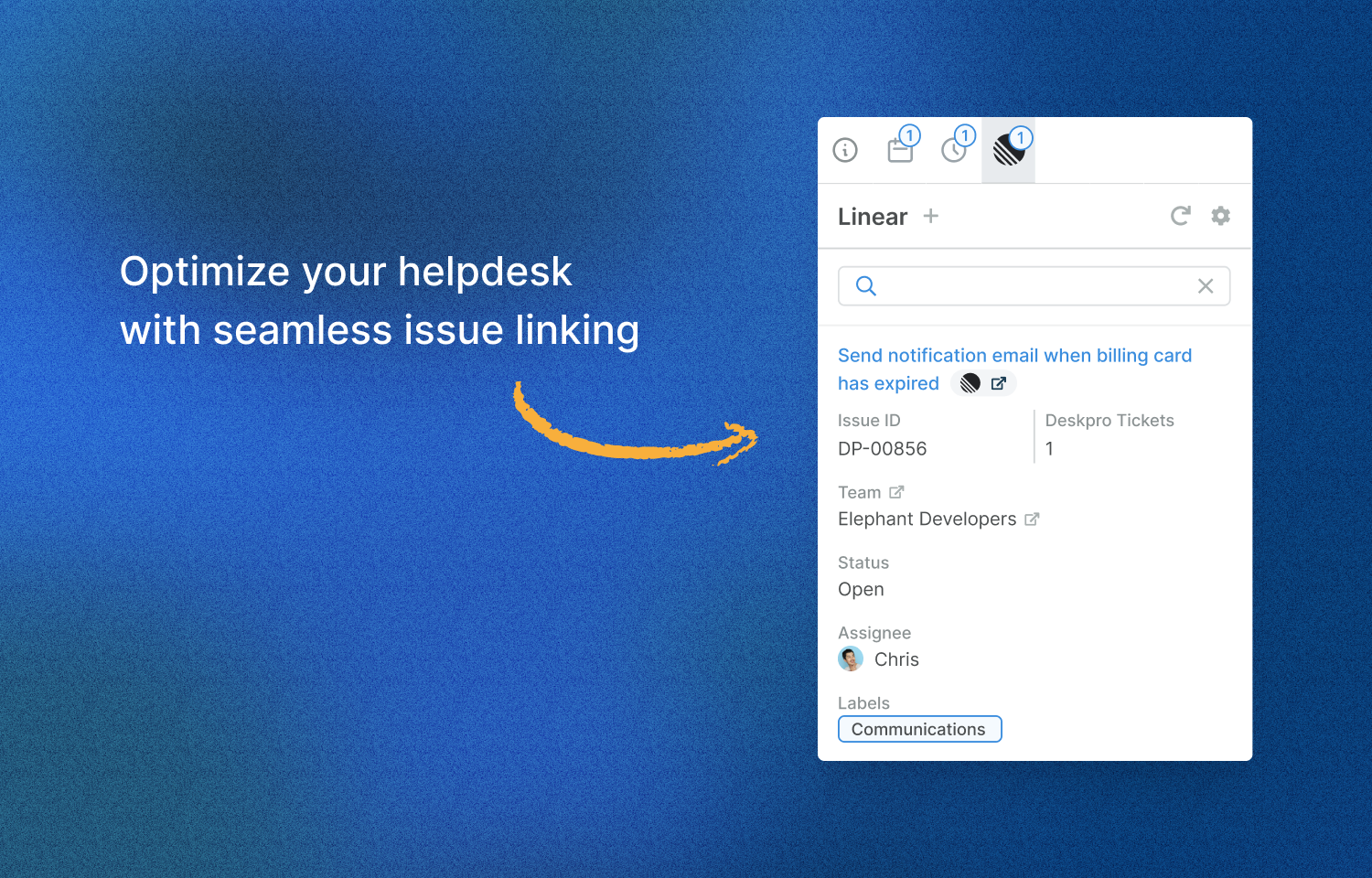 Deskpro showing linked Route5 issue