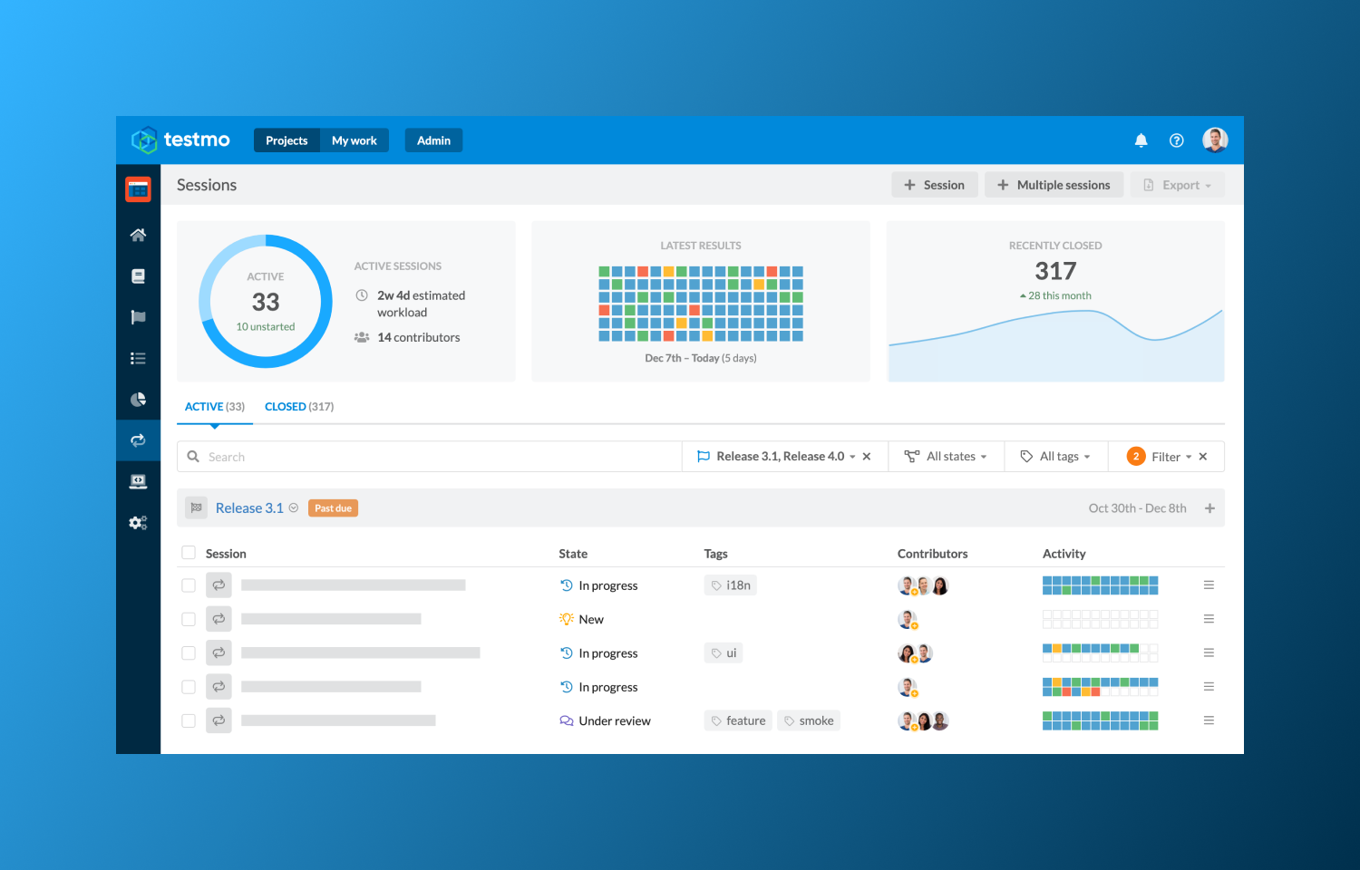 Testmo interface dashboard