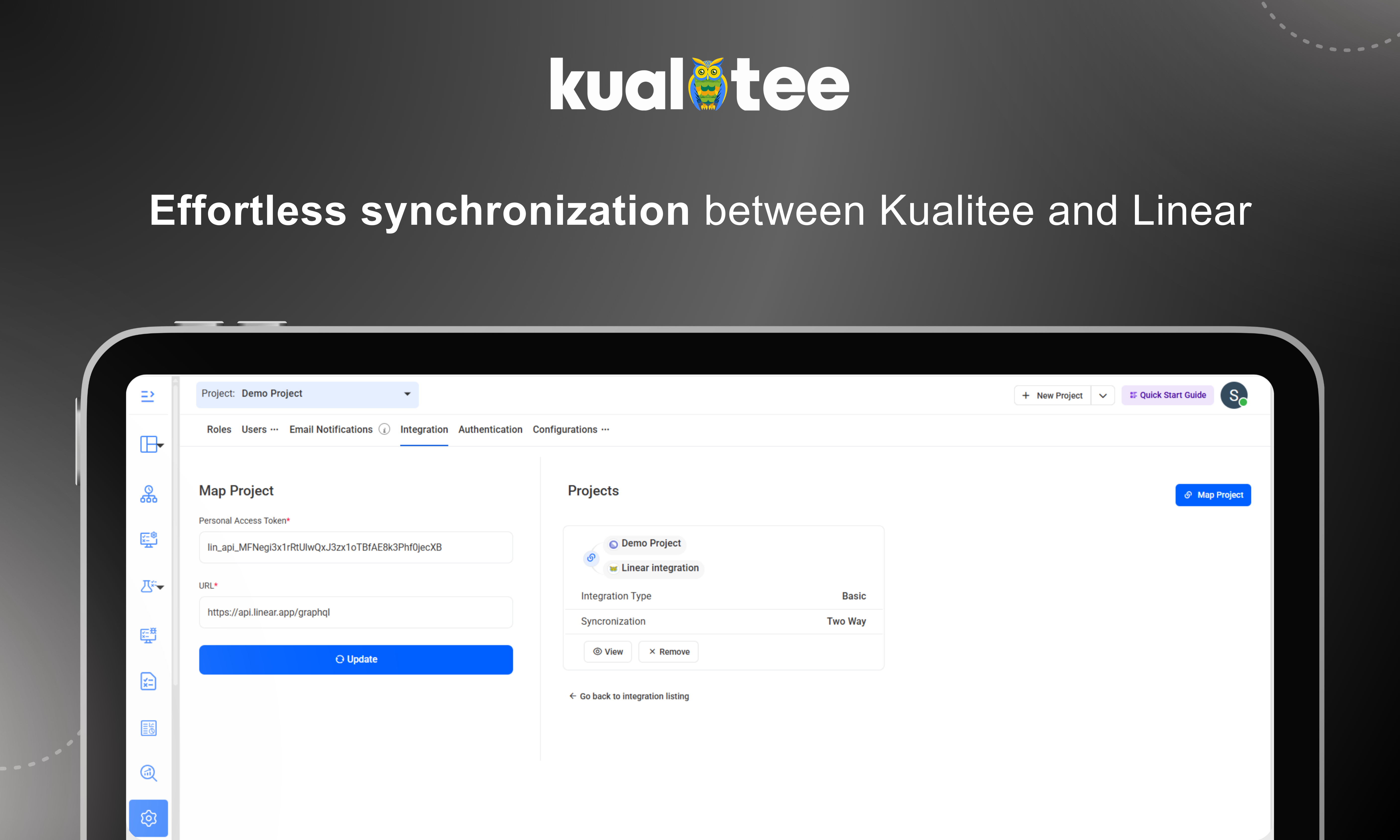 Kualitee interface syncing to Route5
