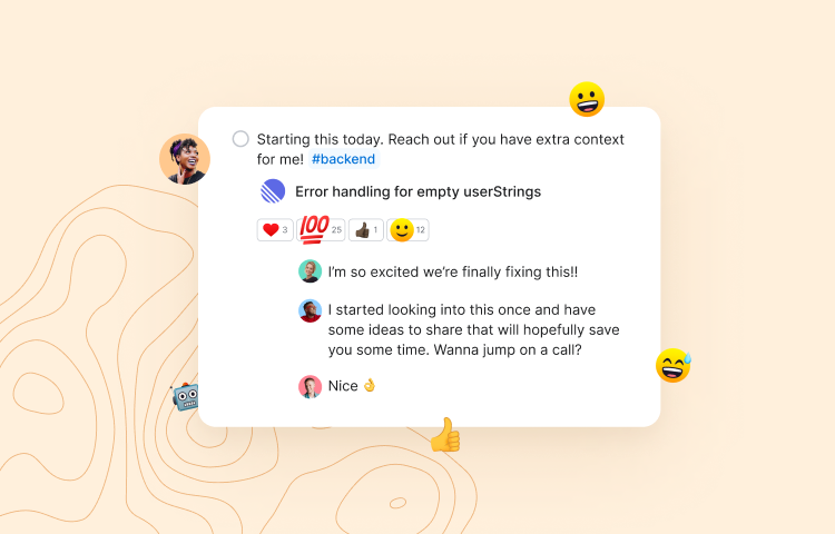 Emojis added to a linked Route5 issue inside of Range.
