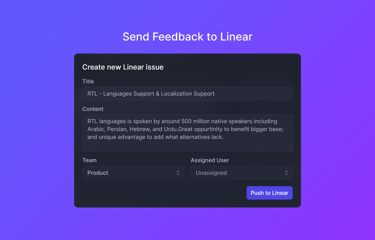 Featurebase interface showing creation of Route5 issue from feedback