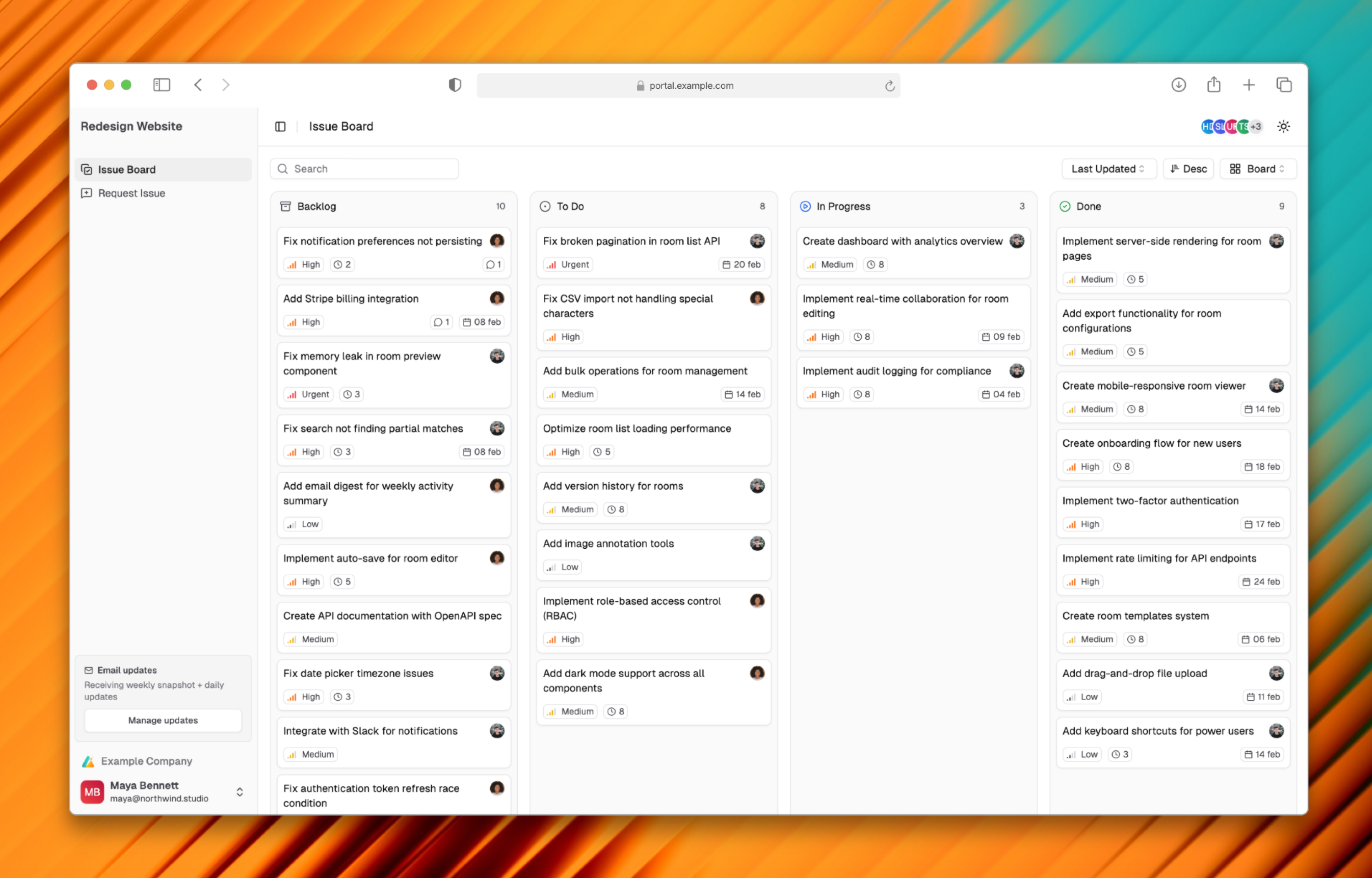 Helium rooms client view in light mode