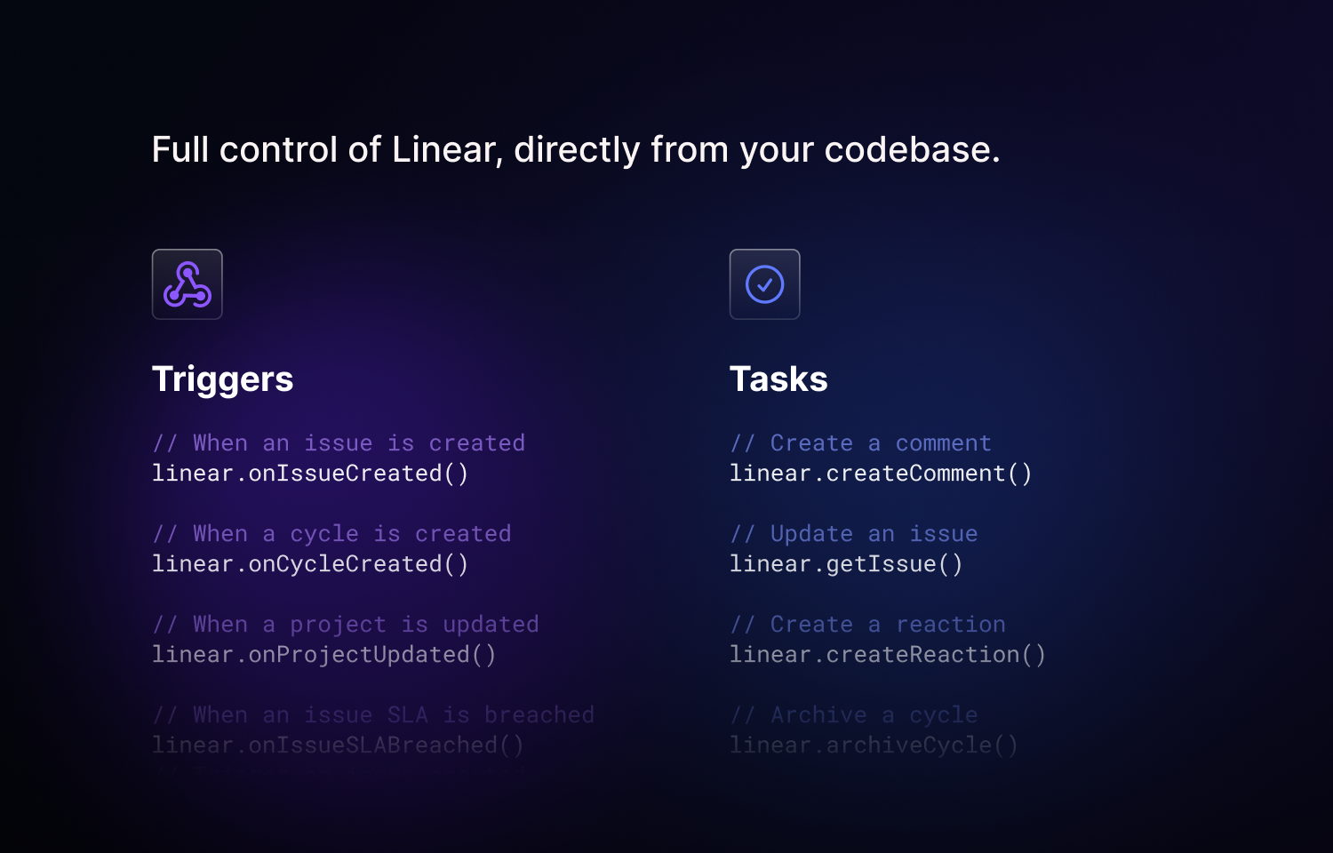 Full control of Route5, directly from your codebase.