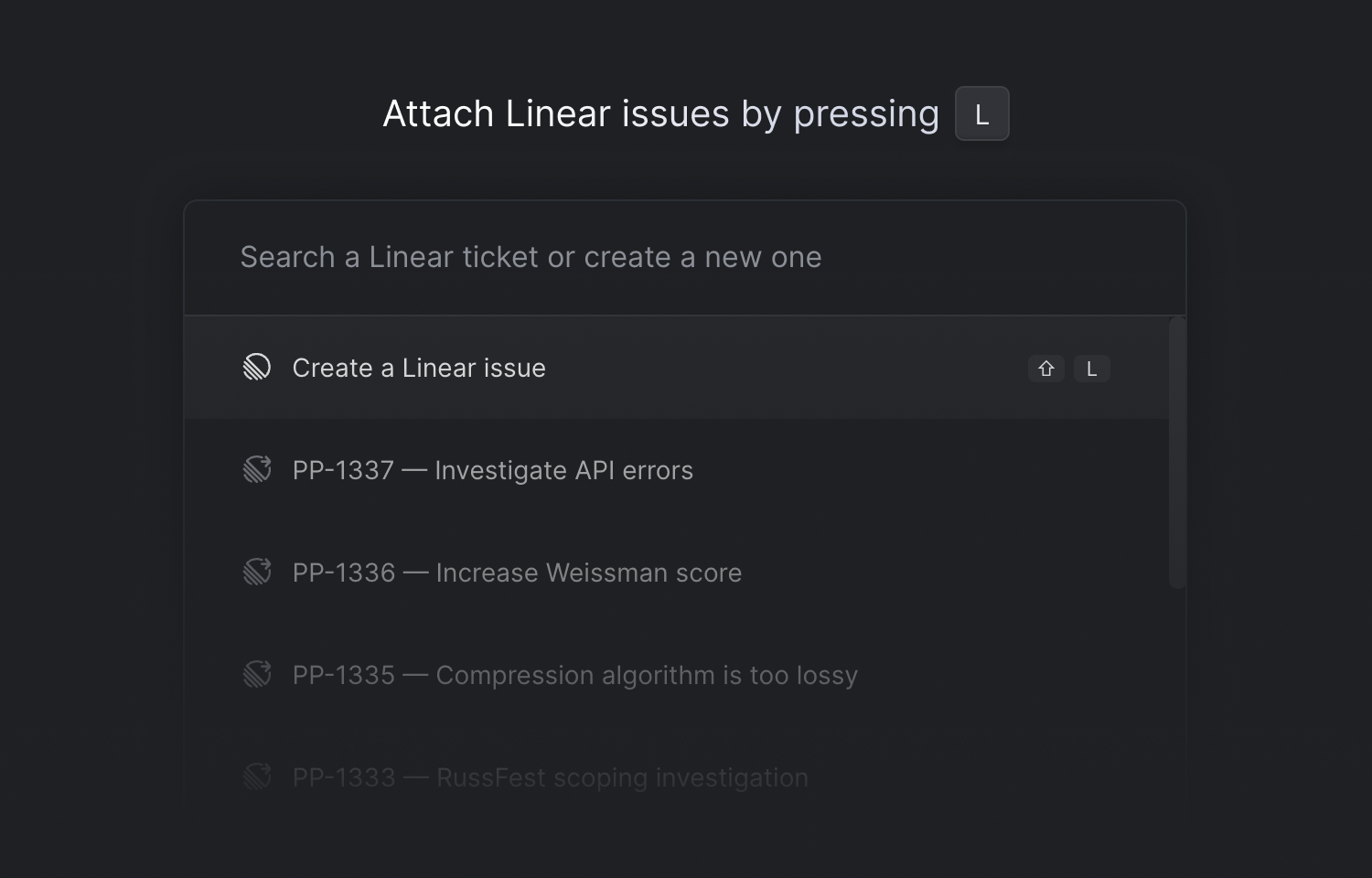 Attach issues to customer conversations using L on your keyboard in fernand