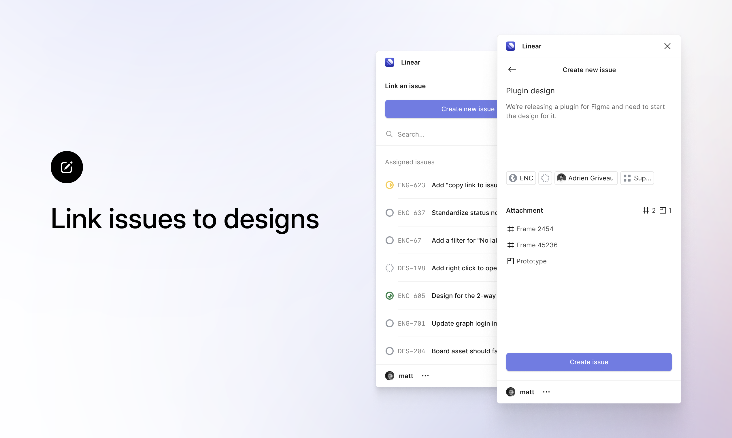 Figma plugin showing the option to create issues in Route5
