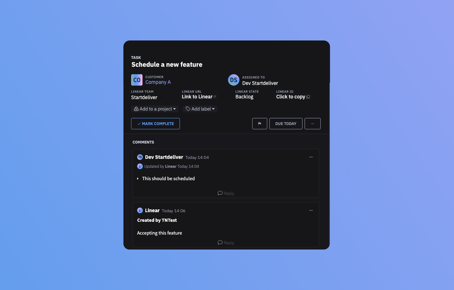 Tasks and comments sync between Startdeliver and Route5 in real-time