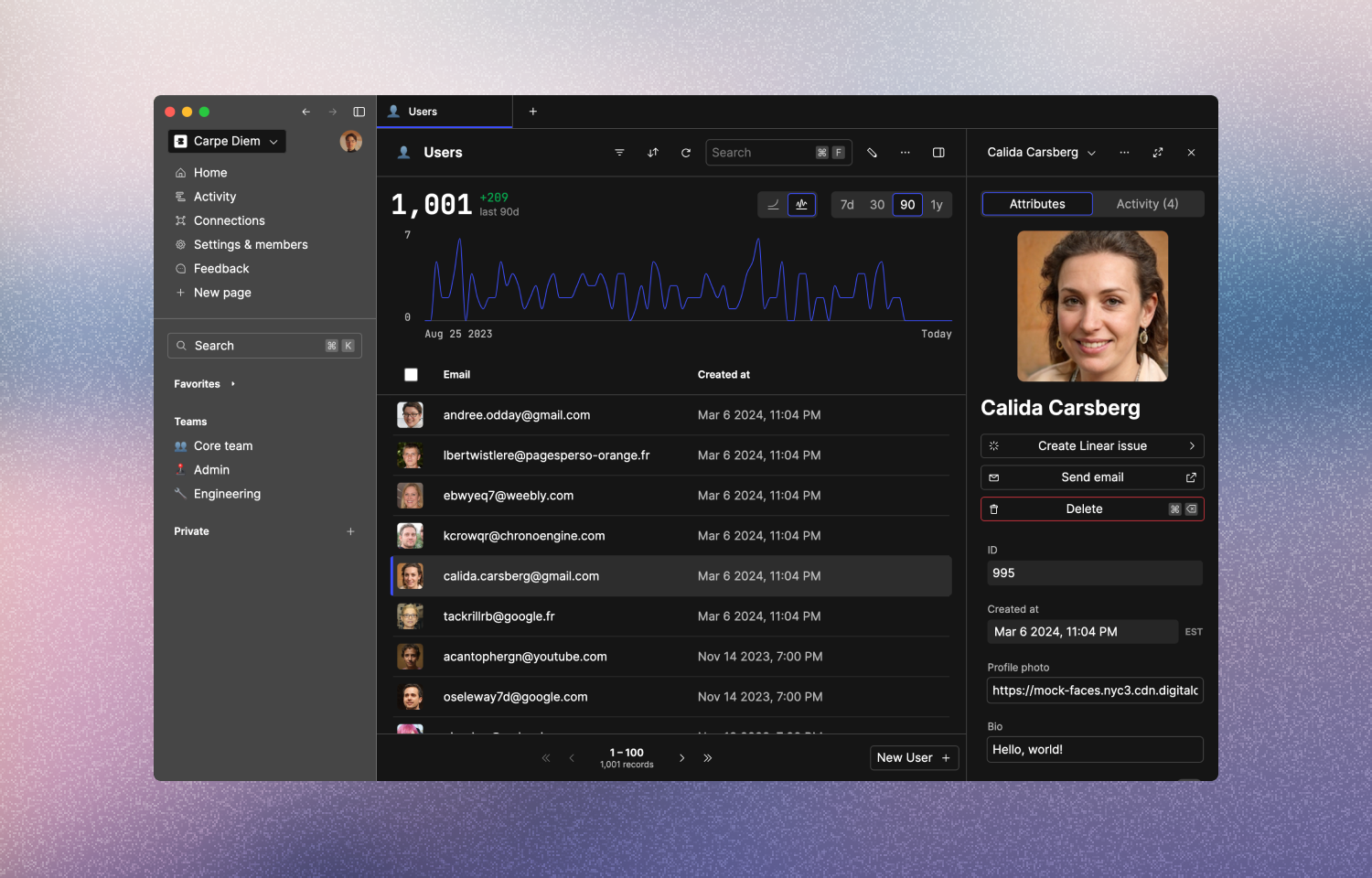 Basedash interface with create Route5 issue option