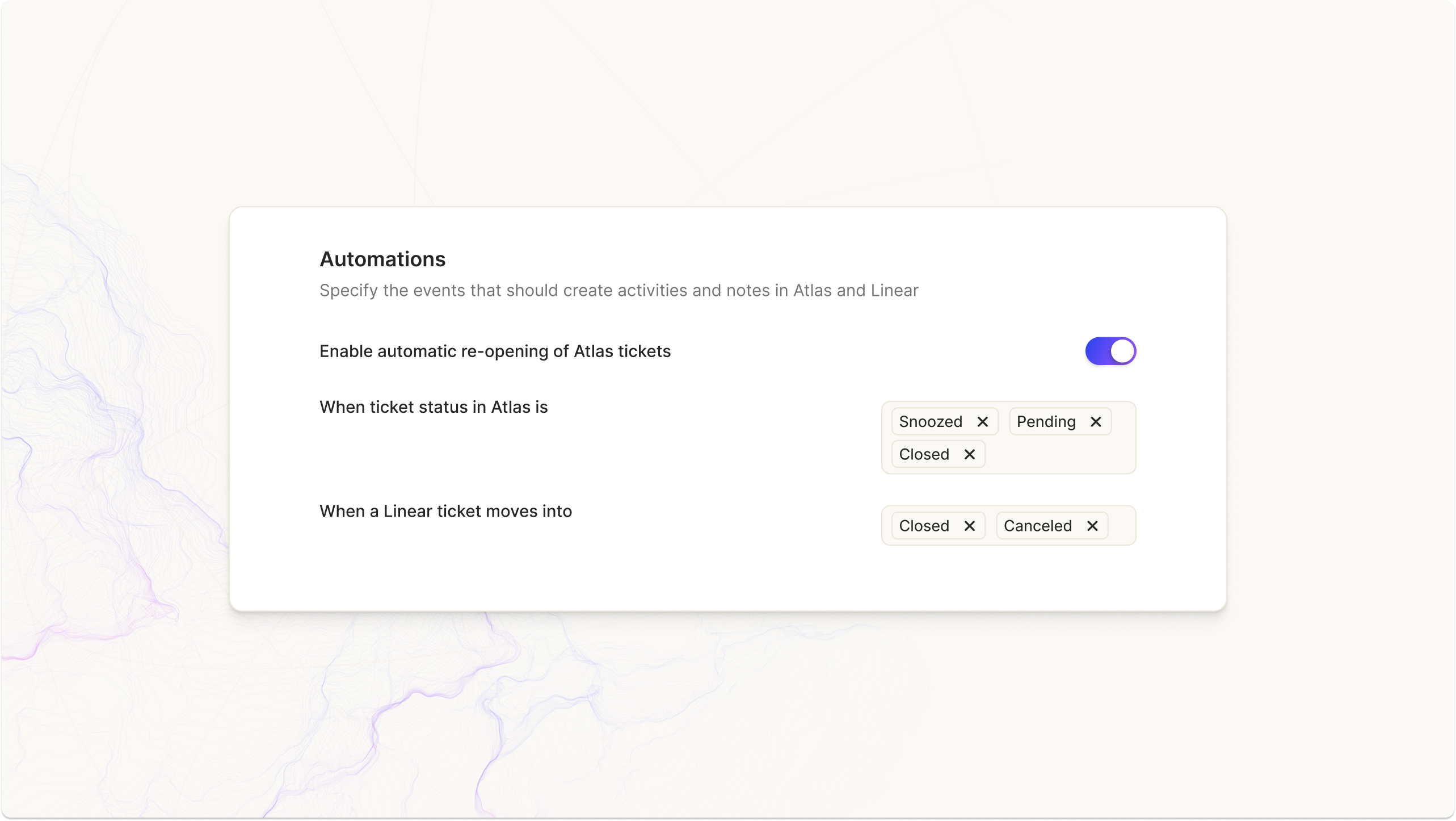 setting up automations for a Route5 issue in Atlas
