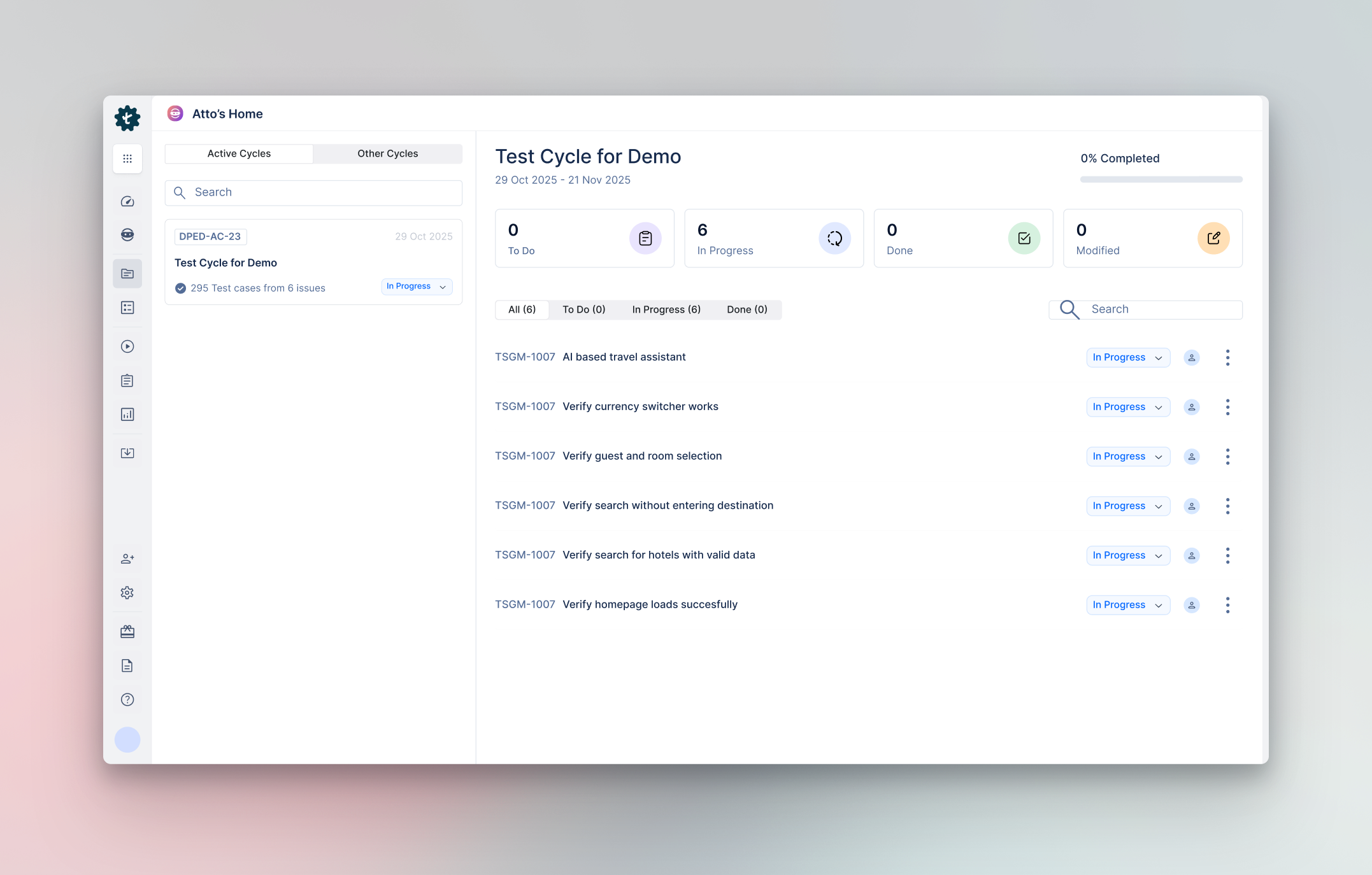 Linked Route5 cycles show up on Test Management by Testsigma