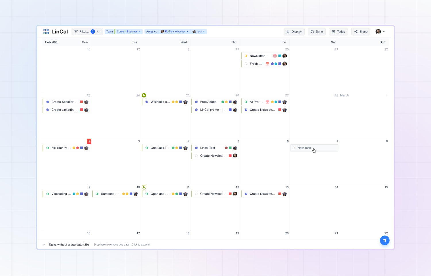 Monthly calendar view shows Route5 issues on their due dates in lincal