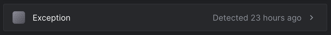 A Route5 attachment with title "Exception" and date formatting that says "Detected 23 hours ago".