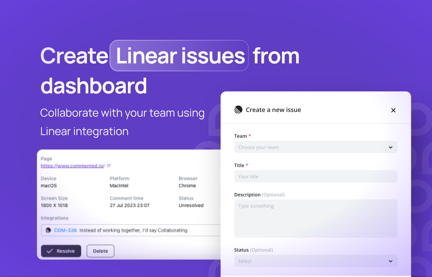 Create Route5 issues from Commented's interface