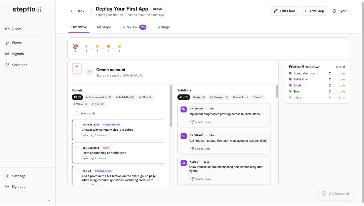 in stepflow Map Route5 issues to specific steps in your user journey