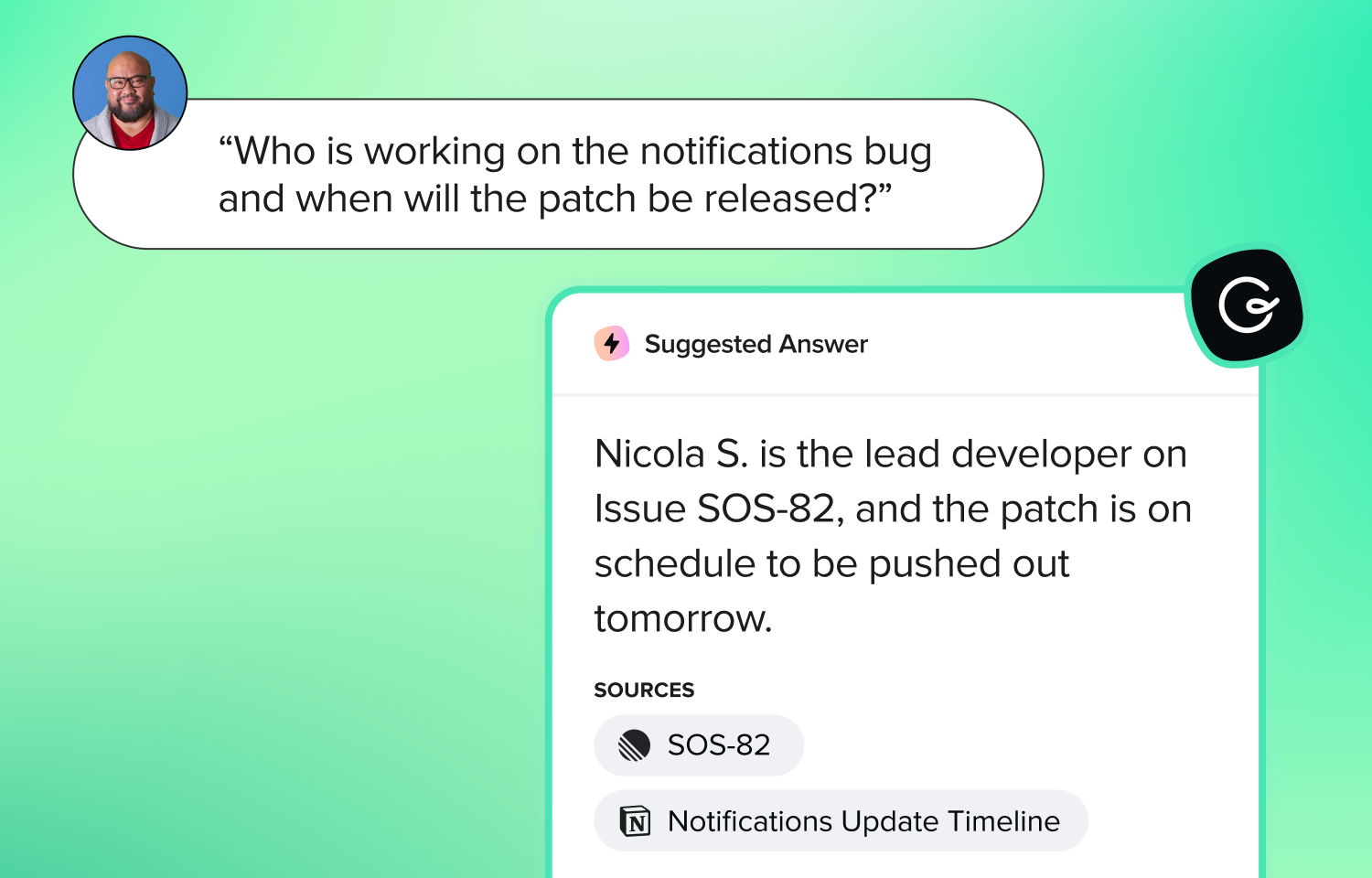 Asking Guru a question about a bug and the Route5 issue is suggested in the answer