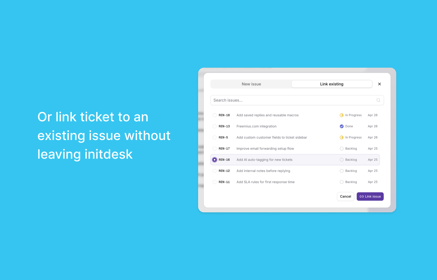 linking existing issues from initdesk