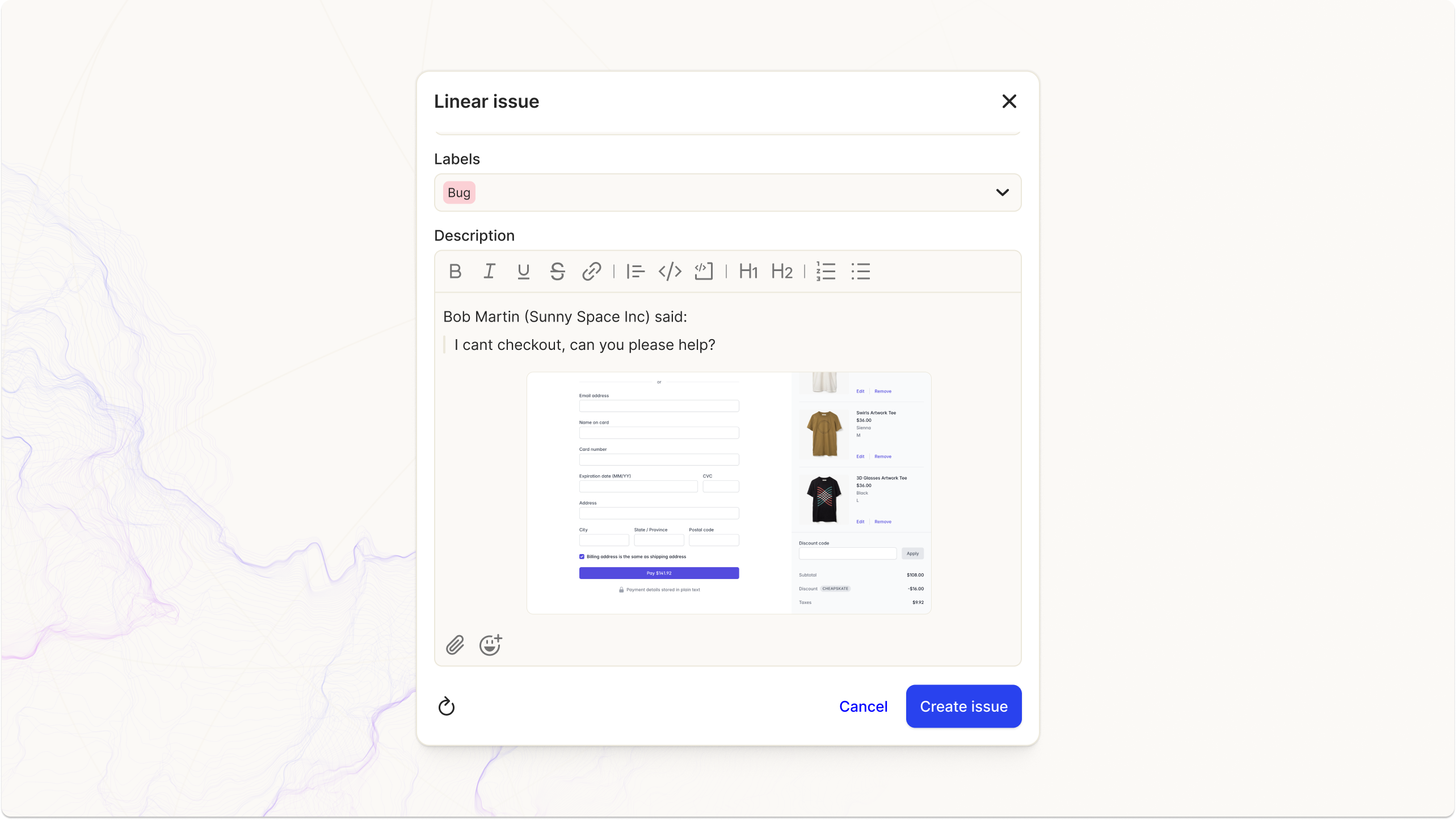 Atlas Support interface for creating Route5 issues